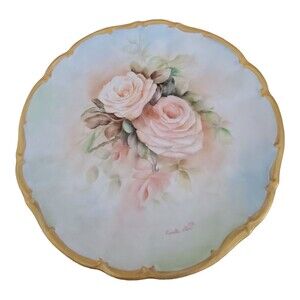 Vintage 10” Bareuther Waldsassen Bavaria Germany Hand Painted Signed Pink Roses